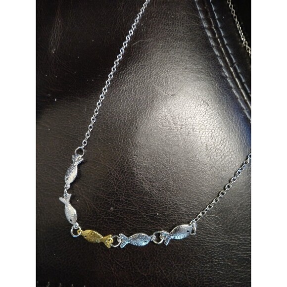 Charming Gold Silver Fish Necklace Fishing - Picture 5 of 8